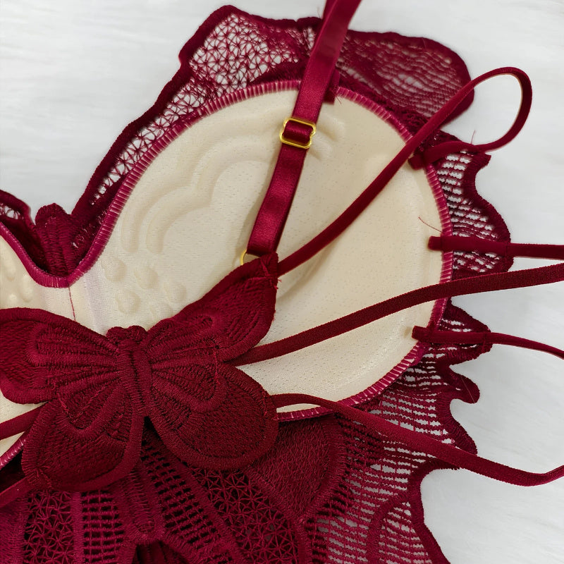 Lace Bra with Butterfly Jacquard Embroidery & Floral Lace Trim