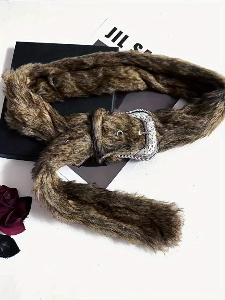 Versatile Brown Faux Fur Waist Belt