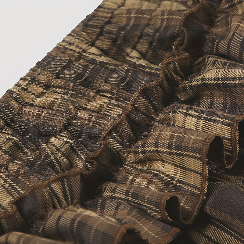 Brown Plaid Mini Skirt