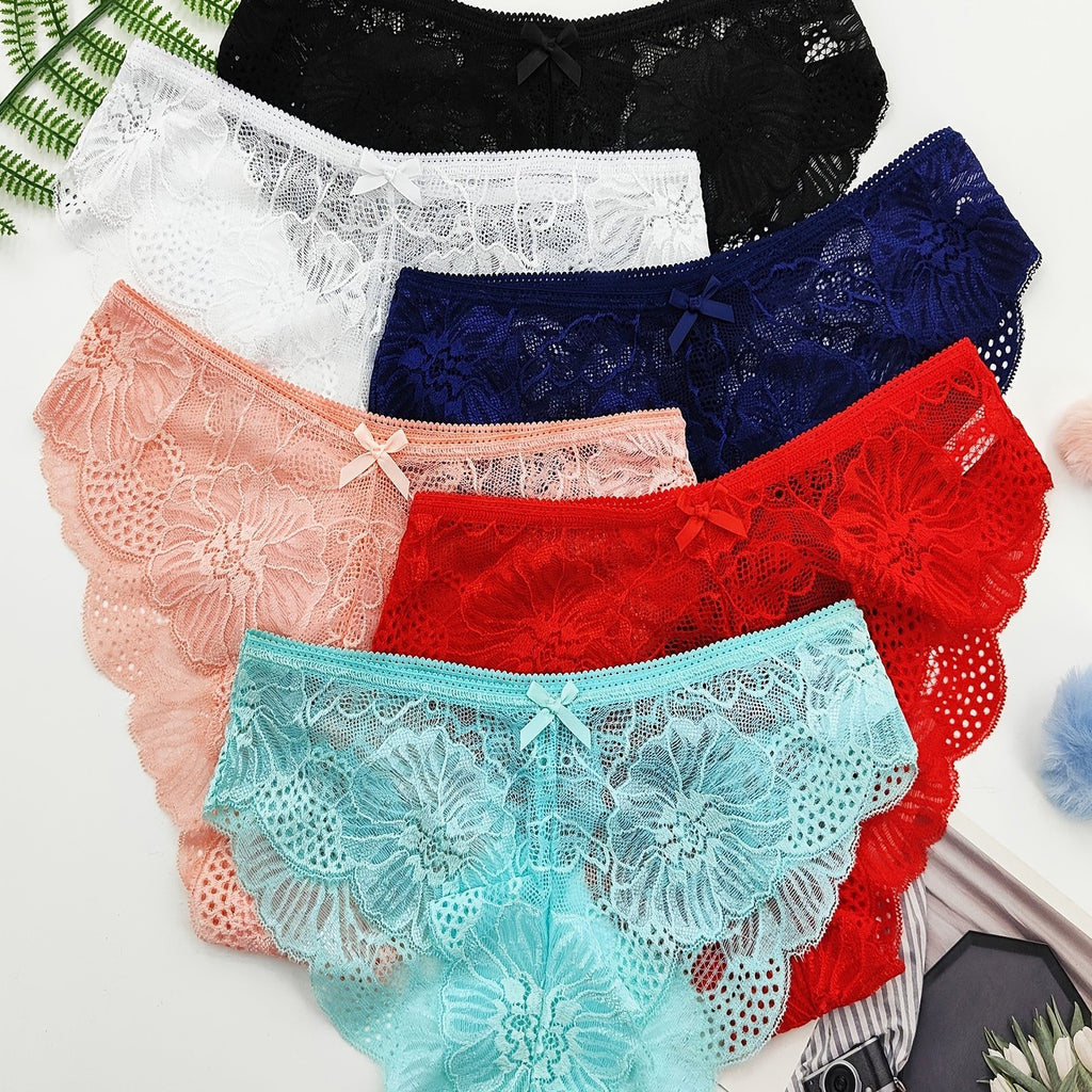 {6pcs} Jacquard Lace Bow Hipster Bikini Panties
