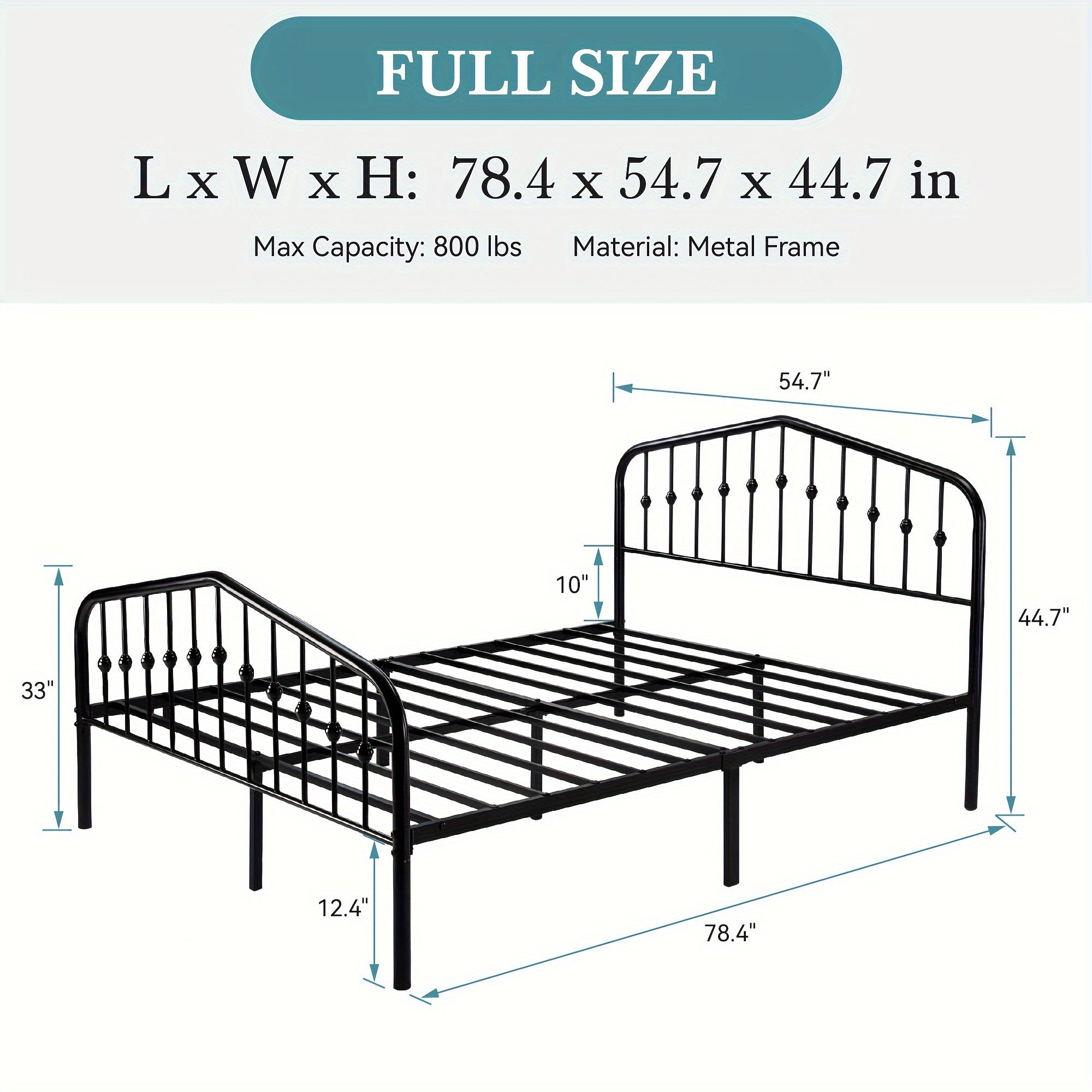 14'' Queen Size Heavy-Duty Wrought Iron Bed Frame