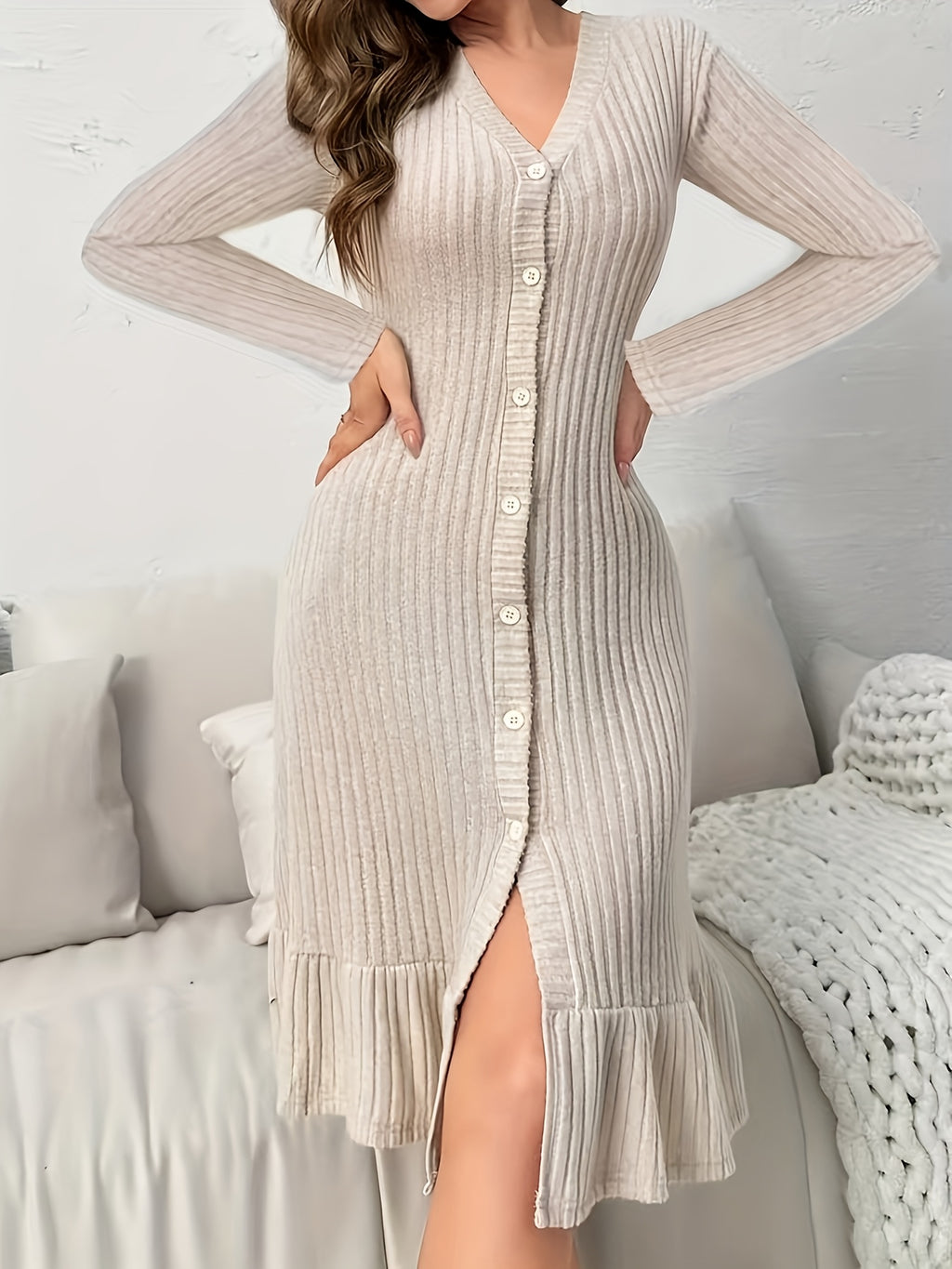 V-Neck Long Sleeve Dress
