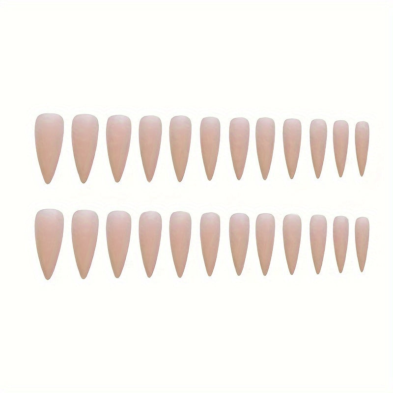 24pcs Long Stiletto Nude Nail Tips, Elegant Milk Tea Color Fake Nails Press-ons, Natural Looking Full Cover Artificial Nails for Office Wear