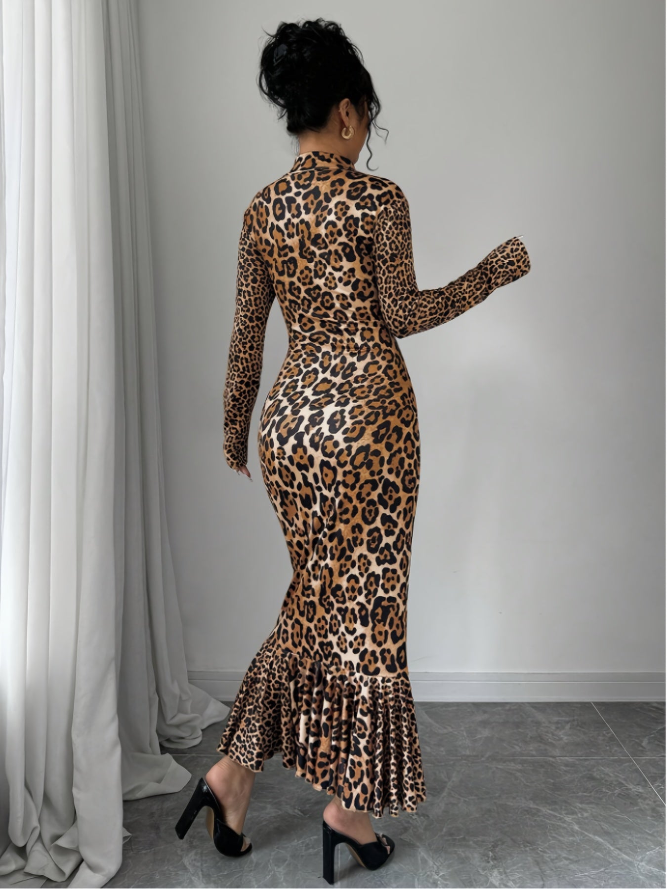 Leopard Print Women's Elegant Maxi Dress