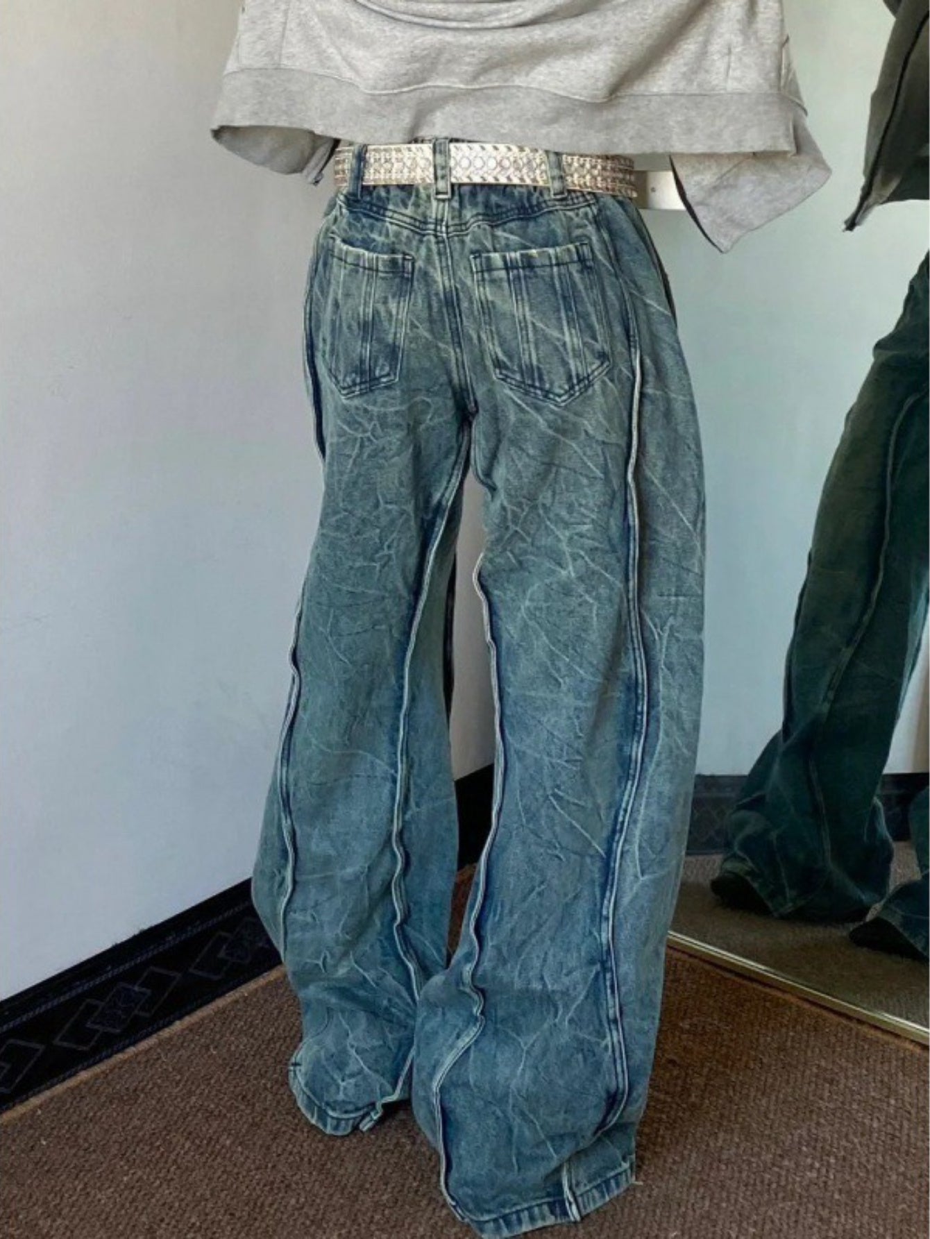 Distressed Wide-Leg Jeans