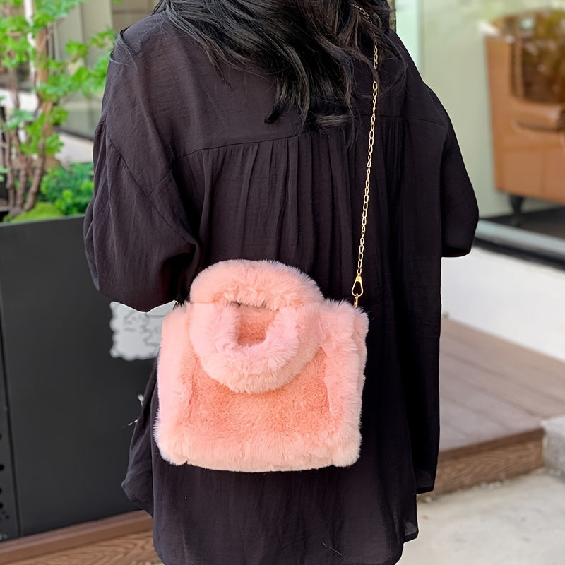 Plush Faux Fox Fur Classic Stylish Versatile Casual Shoulder Bag