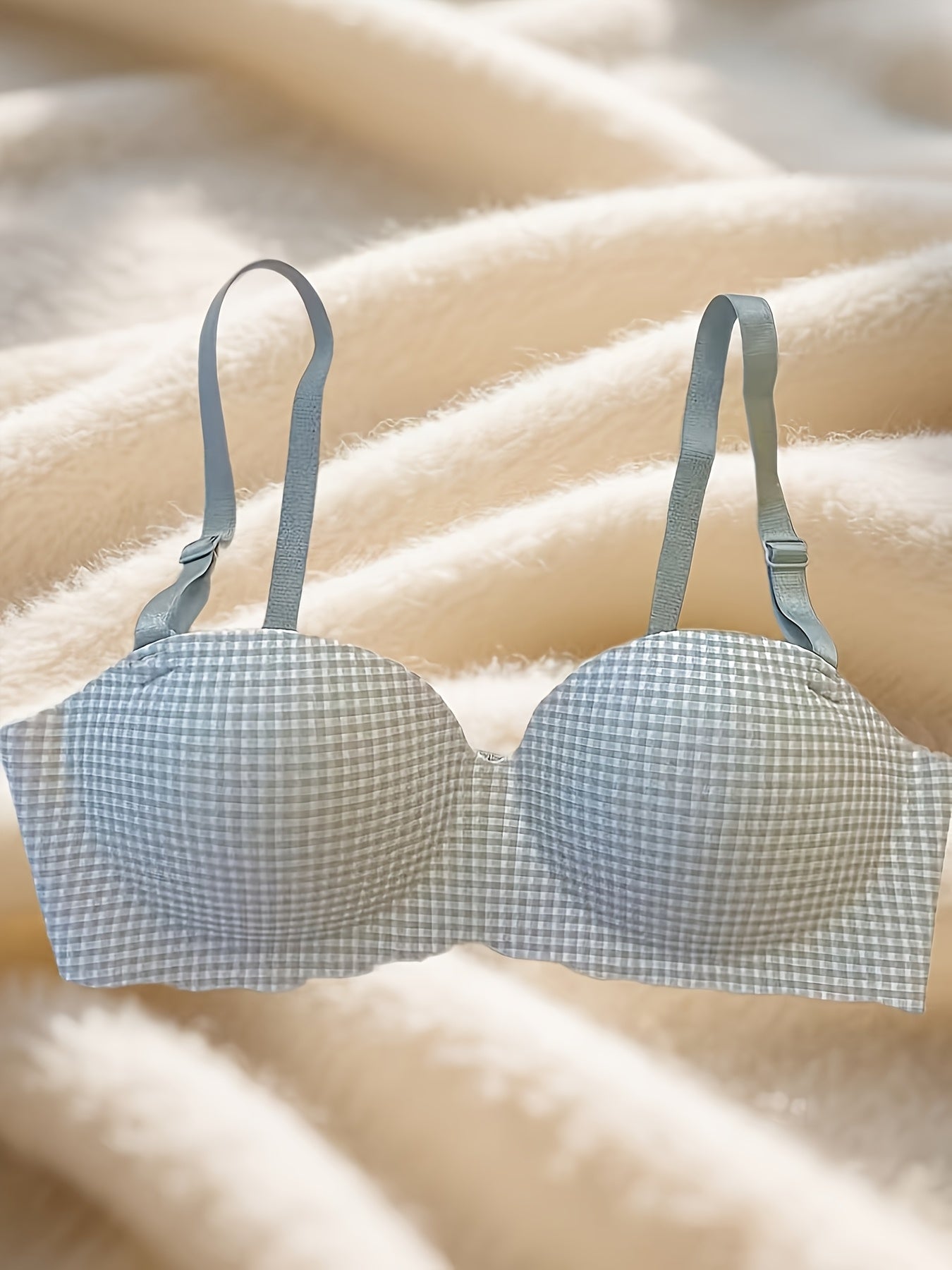 3pcs Women'S Houndstooth Checkered Underwire-Free Bras - High Support Backless Design with Adjustable Thin Strap, Breathable Non-Removable Padding & Soft Stretch Fabric - Everyday Comfort for Casual & Wear (Pink/Blue/Black) -