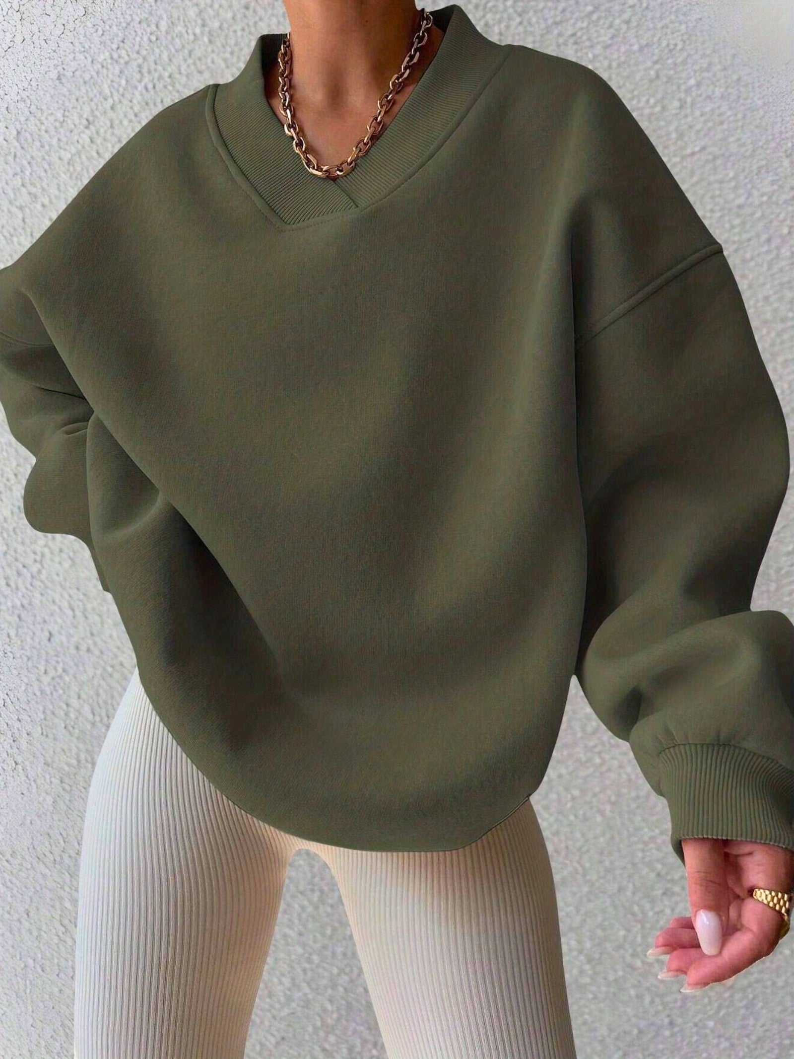 V-Neck Oversized Pullover Sweatshirt