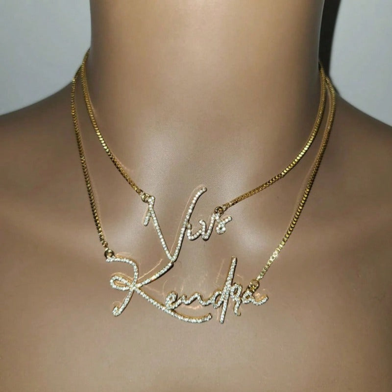Personalized Bling Name Necklace - Custom Text/Message Pendant with Elegant Cursive/Script Lettering, Shiny Box Chain, Durable Jewelry for Women & Couples - Custom Name/Message, Anniversary, Birthday, Valentine'S Gift, Everyd