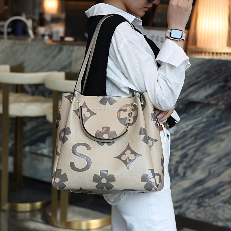 Floral Embossed Synthetic Leather Satchel Handbag