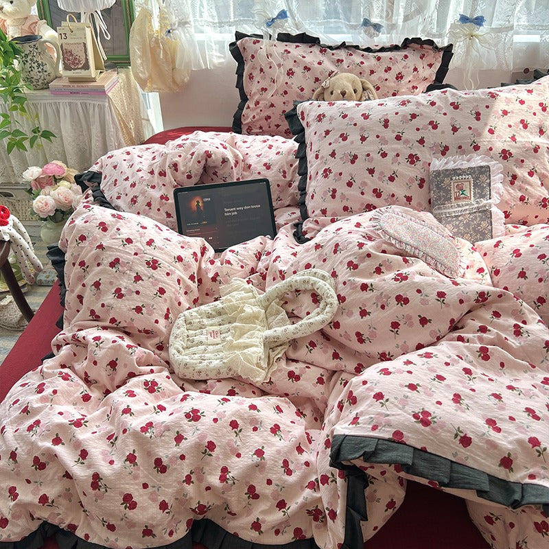 French Black Lace Bedding Set of 4pcs