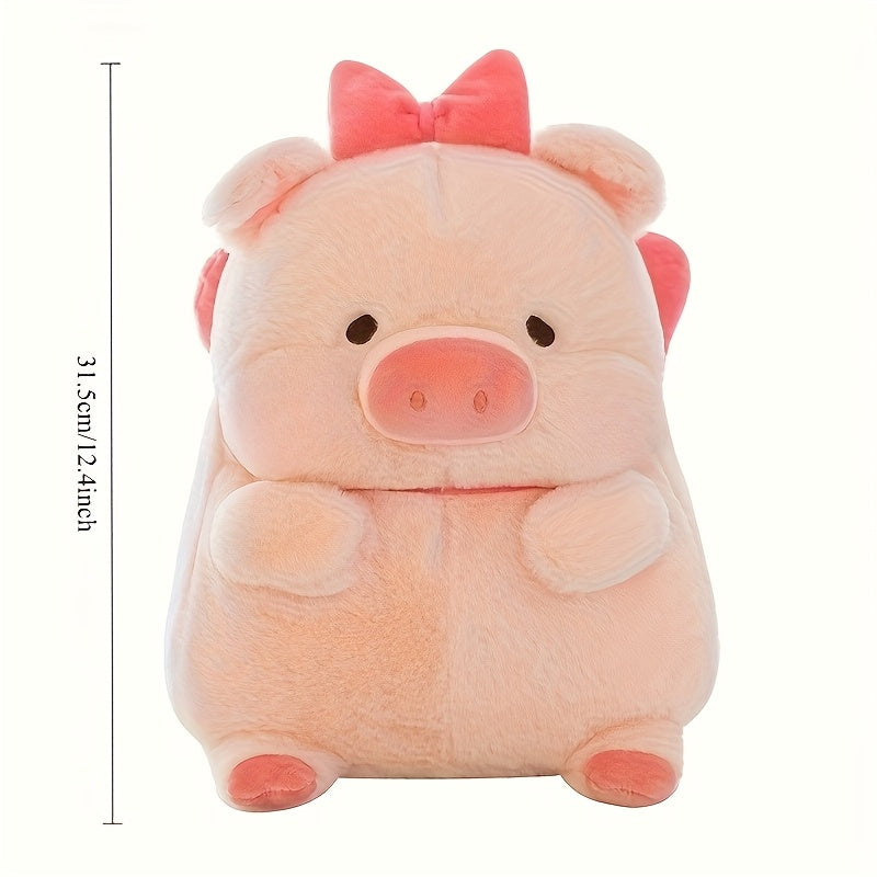 Cute Pink Pig Plush Toy with Red Bow