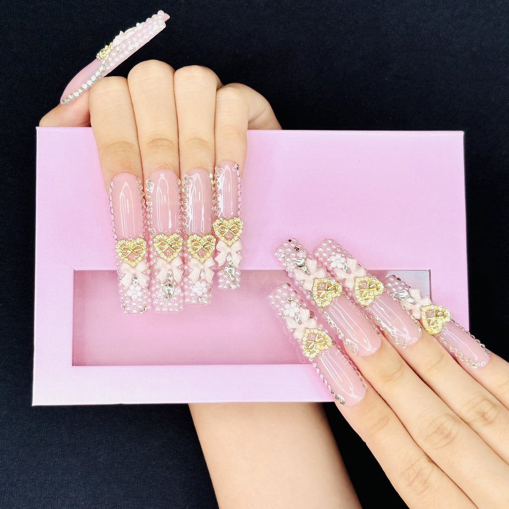 Gold Rhinestone Butterfly Press-On Nails