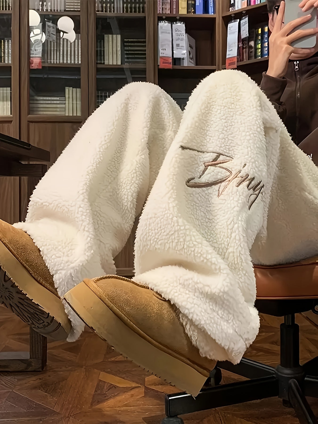 Fleece-Lined Embroidered Casual Pants