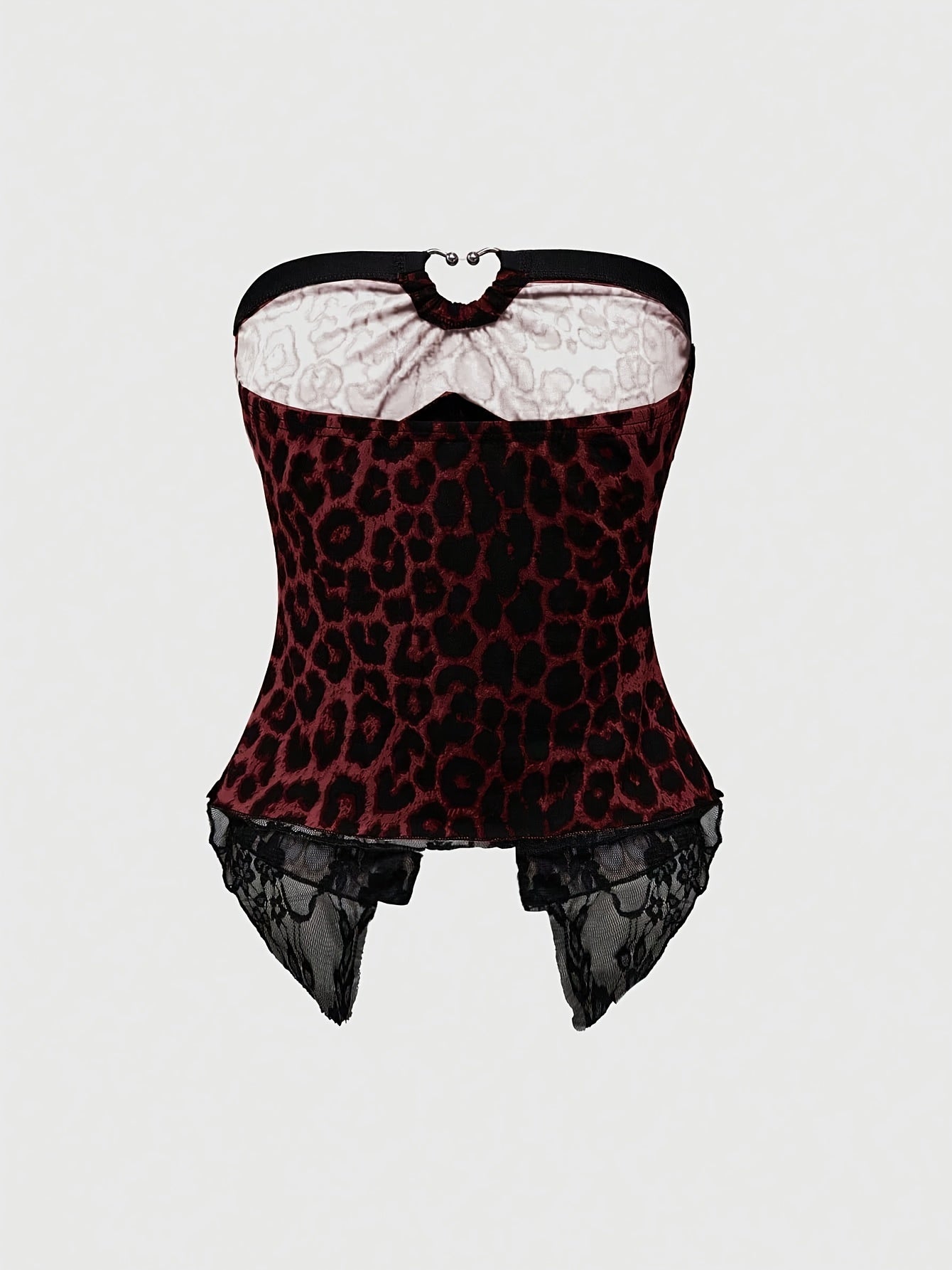 Leopard Print Lace Trim Bandeau Top
