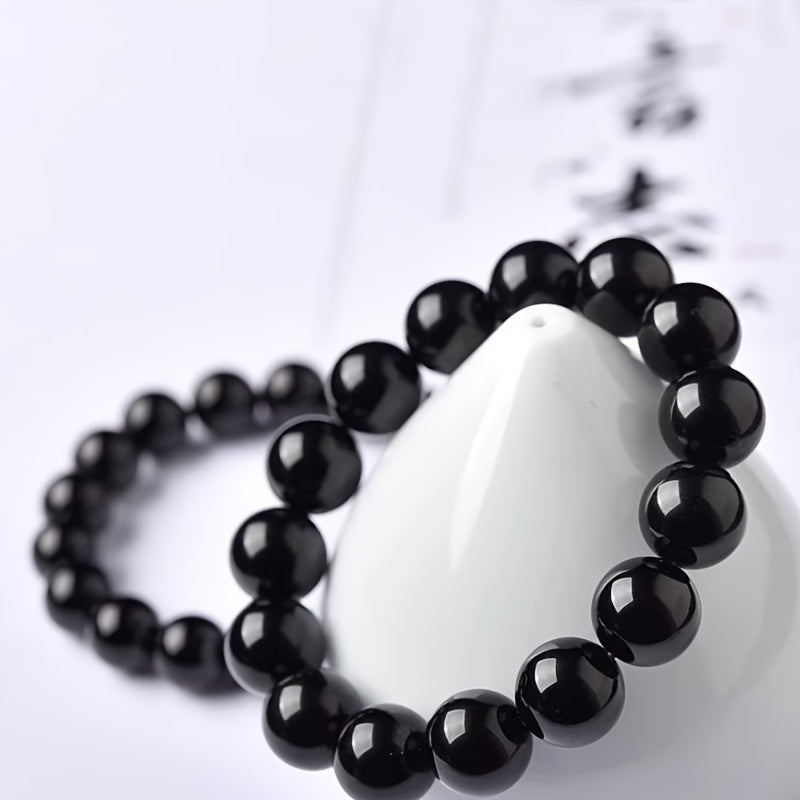 Handmade 18mm Black Obsidian Bead Bracelet