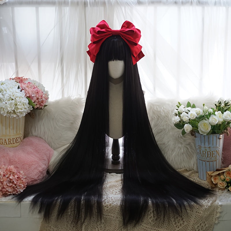48-Inch Long Straight Wig with Bangs