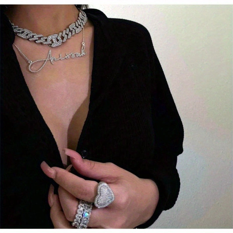 Personalized Bling Name Necklace - Custom Text/Message Pendant with Elegant Cursive/Script Lettering, Shiny Box Chain, Durable Jewelry for Women & Couples - Custom Name/Message, Anniversary, Birthday, Valentine'S Gift, Everyd