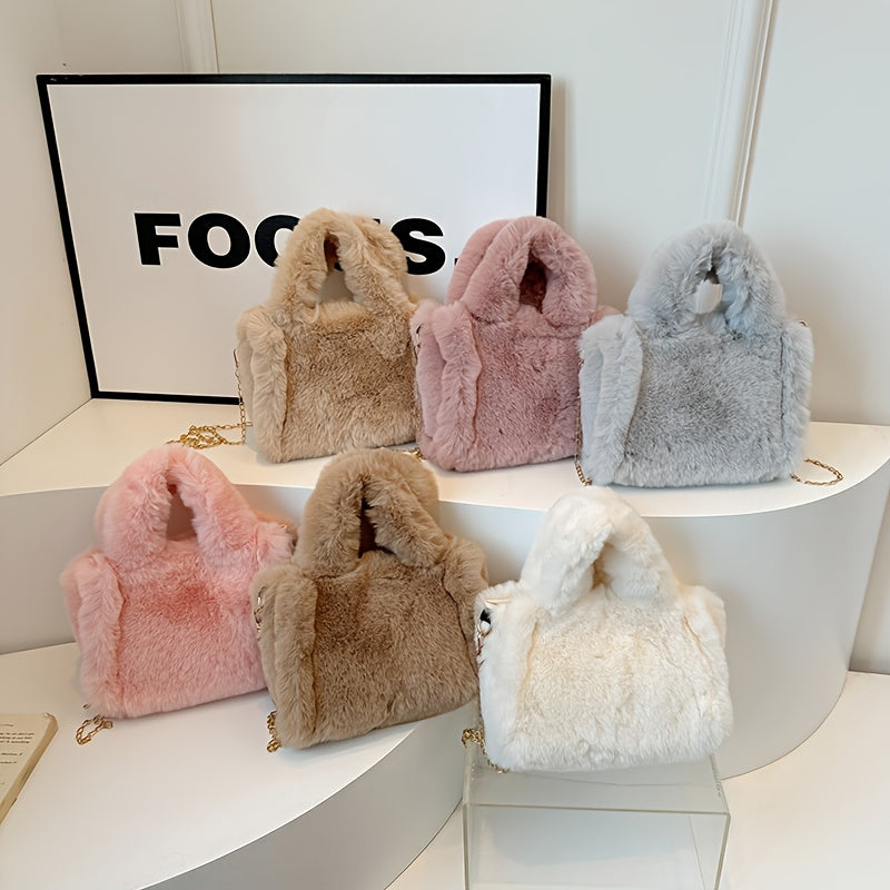 Plush Faux Fox Fur Classic Stylish Versatile Casual Shoulder Bag