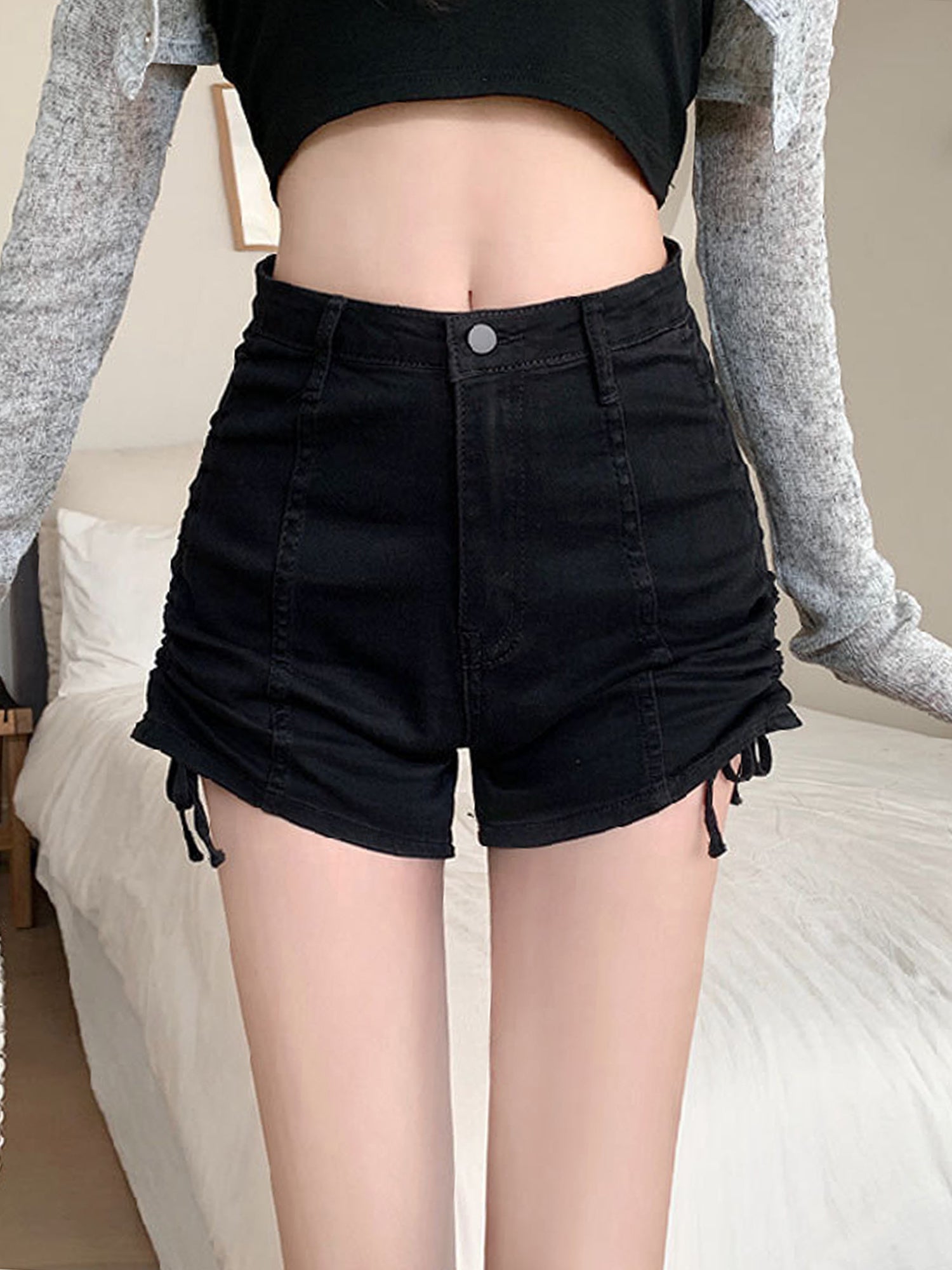 High-Waisted Distressed Denim Shorts