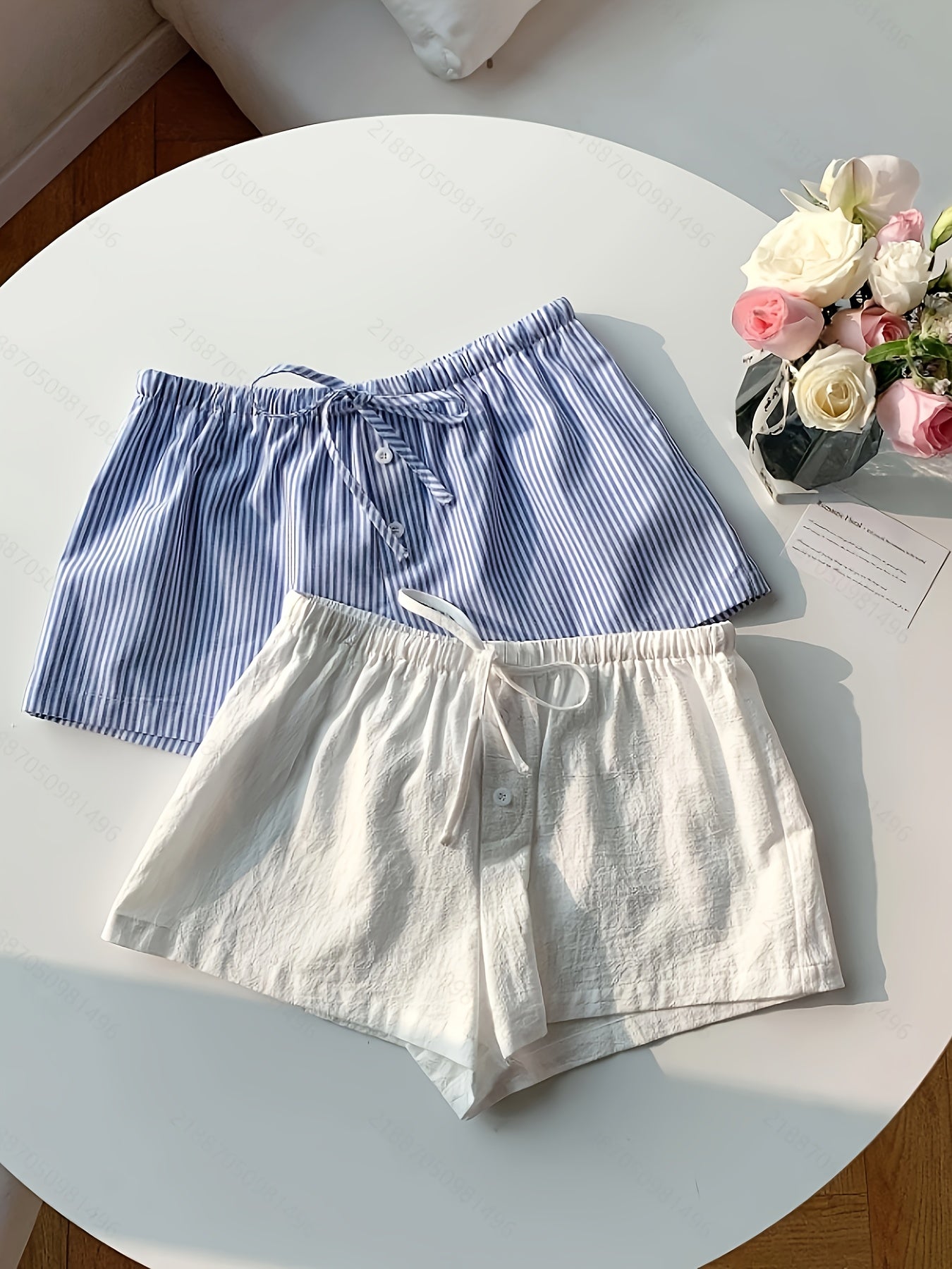 Drawstring Striped and Solid Color Shorts {2pcs}