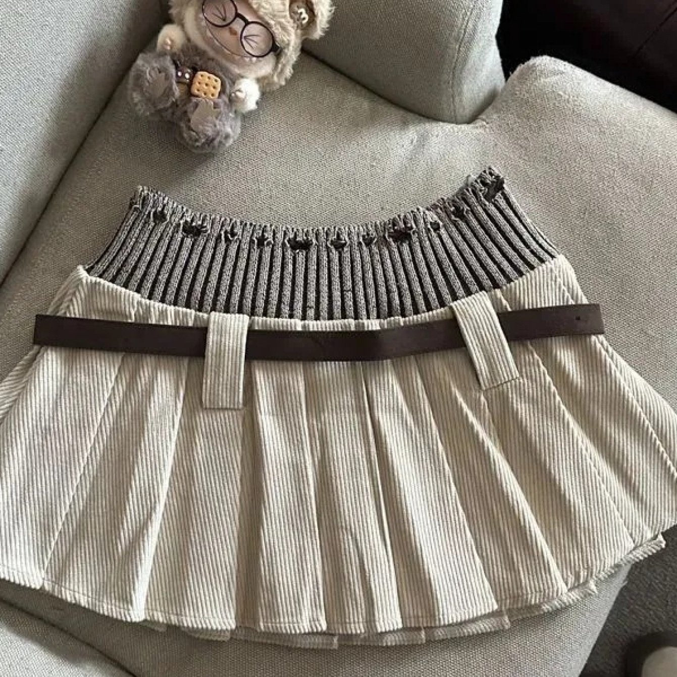 Paneled High Waist Pleated Mini Skirt