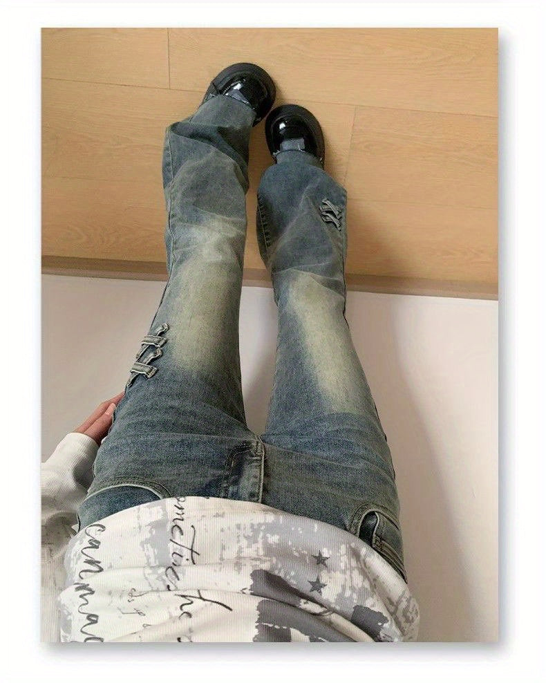 Retro Double Button Flared Jeans