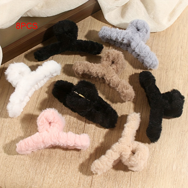 {8pcs} Elegant Plush Hair Clips