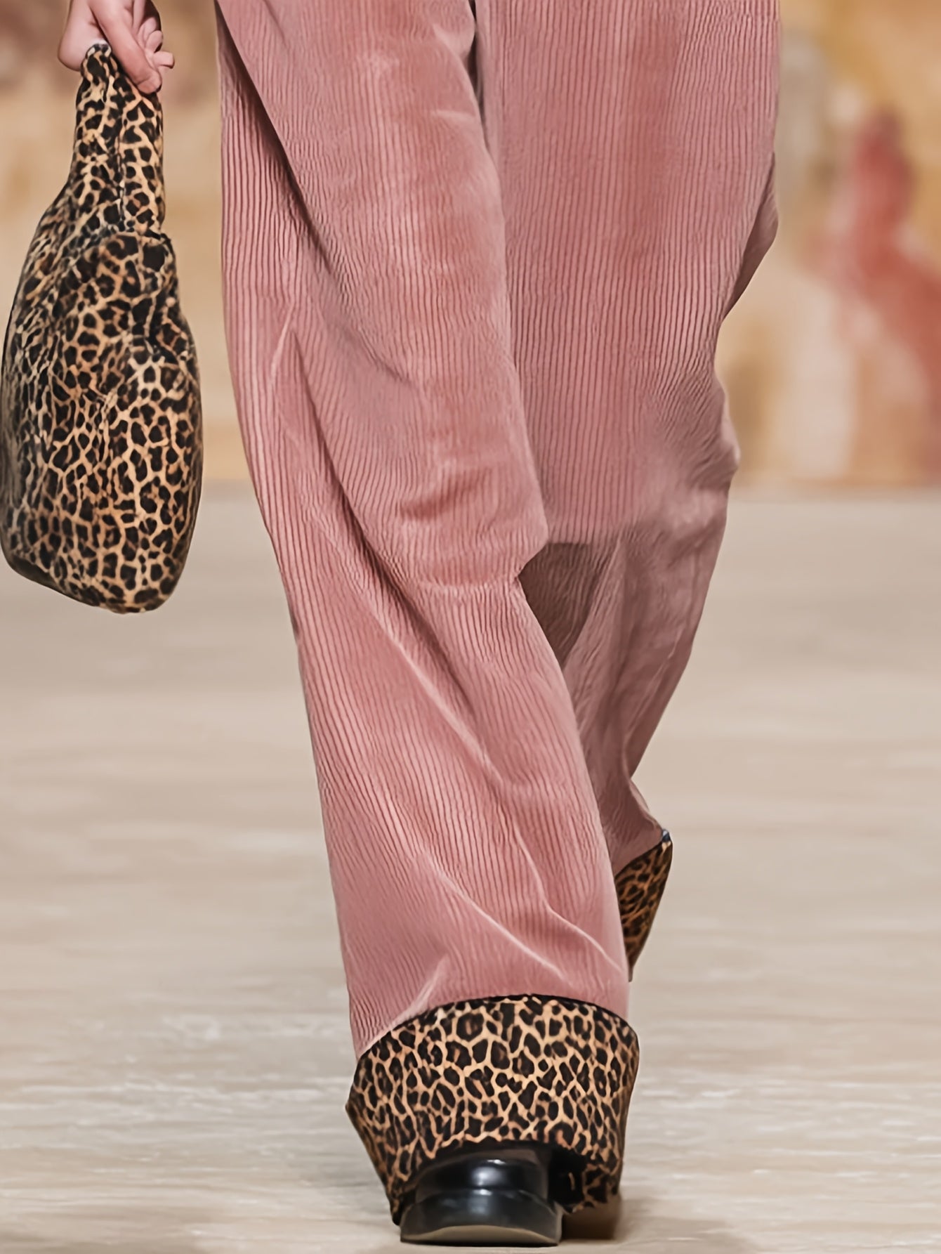 Wide-Leg Pants with Leopard Print Patchwork
