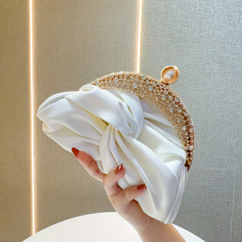 Elegant White Mini Clutch with Golden Rhinestone Crown