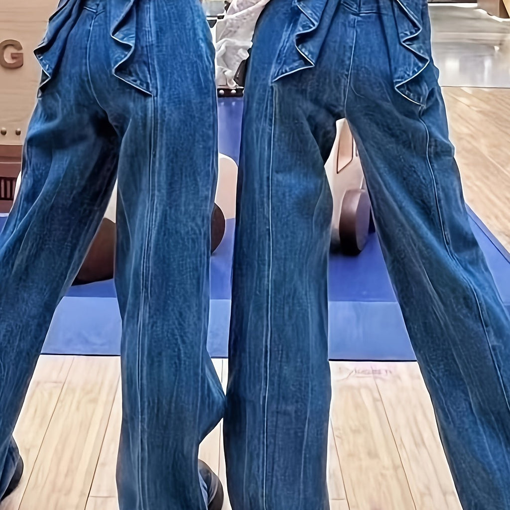 High-Waisted Wide-Leg Jeans with Oversized Back Bow