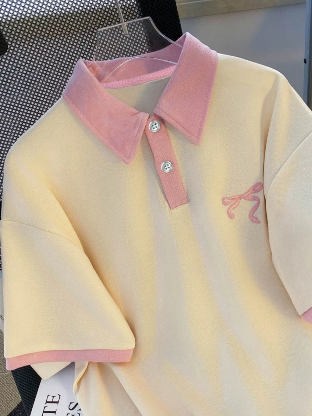 Pink Bow Embroidered Polo Shirt