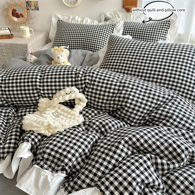 Black and White Plaid Print Bedding Set Includes Duvet Cover and Pillowcases