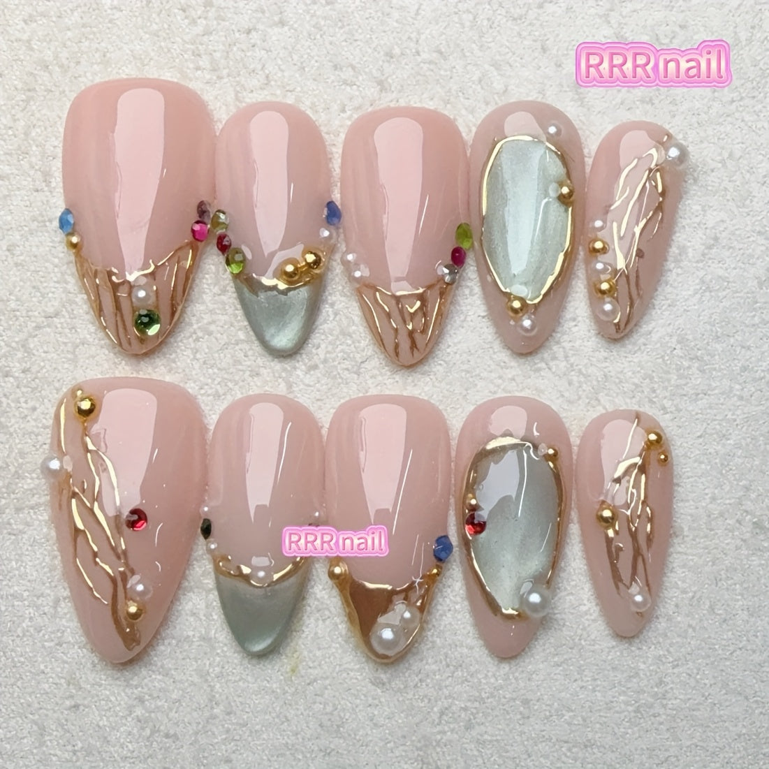 Almond Shape with Green Cat Eye & Sparkling Rhinestone Accents