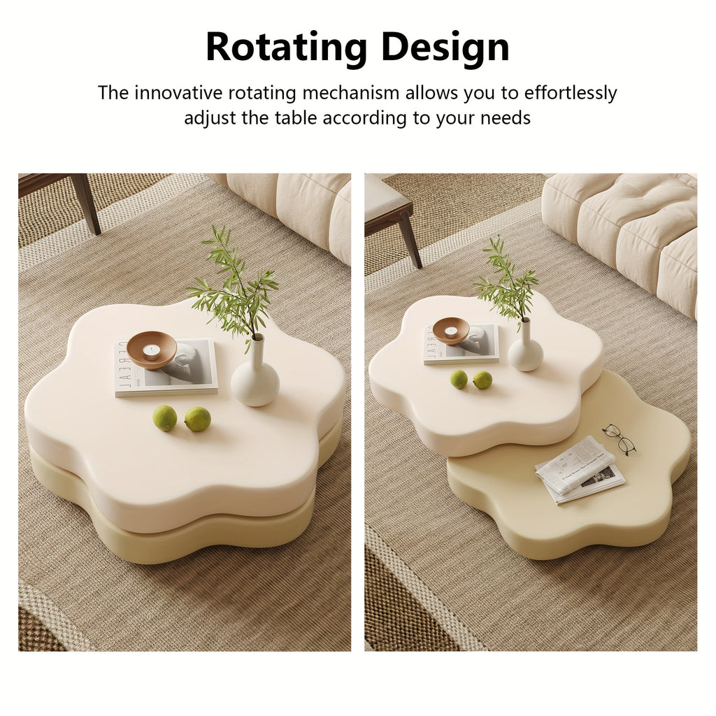 1pcs Italian cream style light luxury modern coffee table, flower double layer rotatable living room small household table, creative design sofa side table