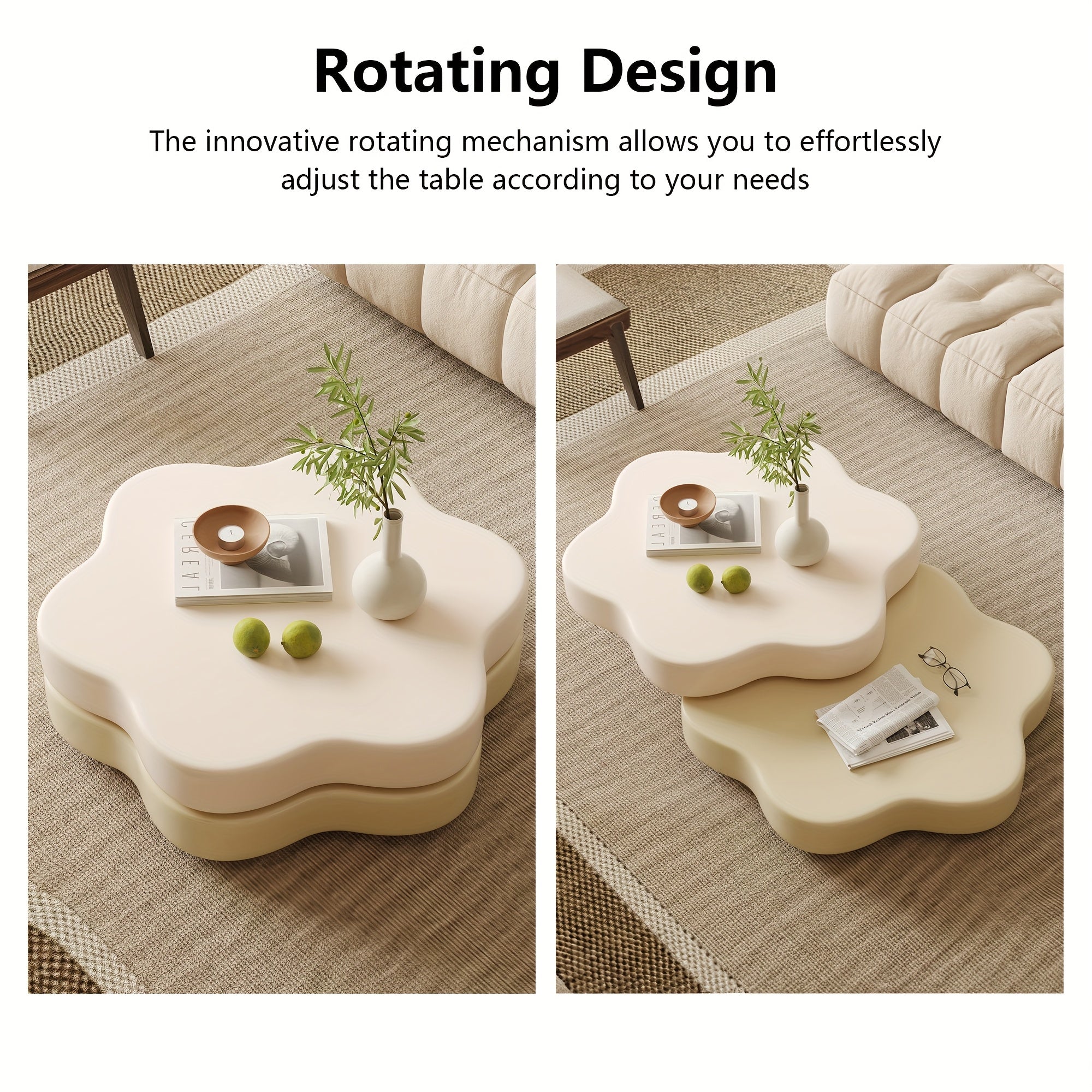 1pcs Italian cream style light luxury modern coffee table, flower double layer rotatable living room small household table, creative design sofa side table