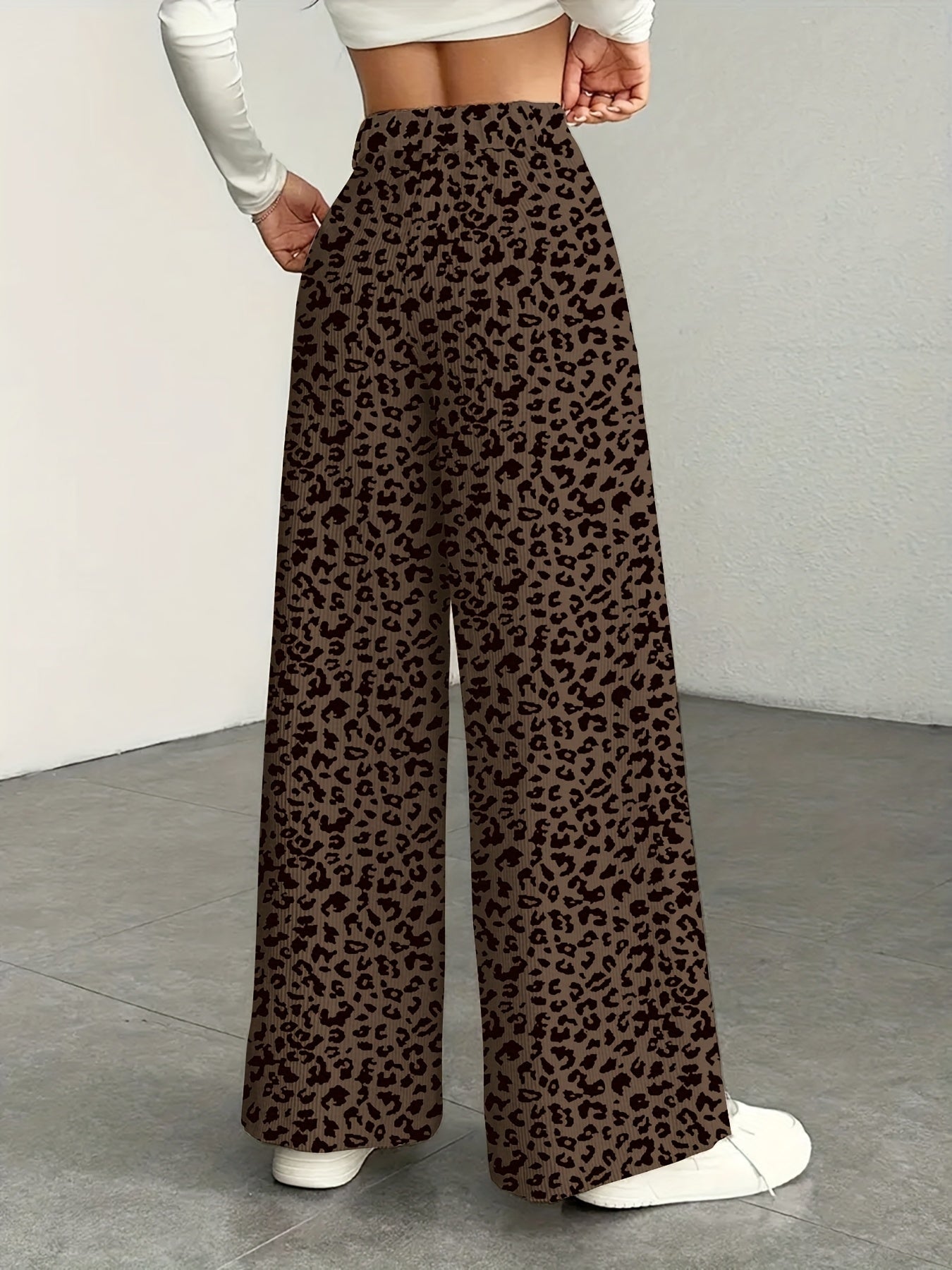 Leopard Print Corduroy High-Waisted Wide-Leg Pants