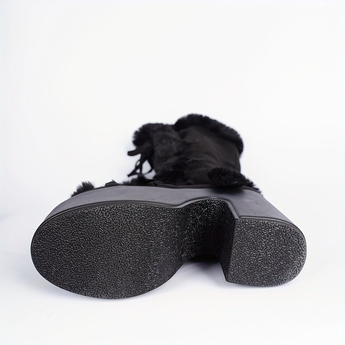 Plush Faux Fur-Front High-Top Snow Boots with Thick Platform Sole & Round Toe