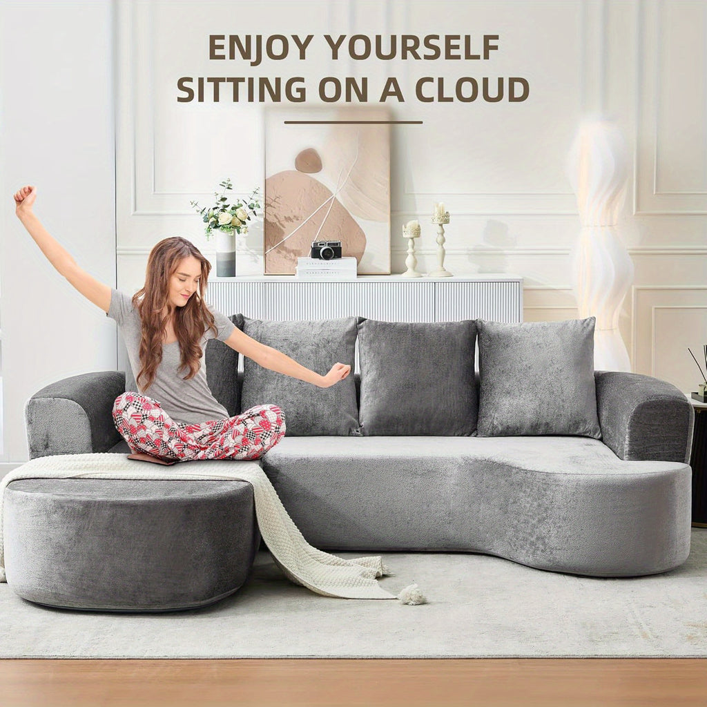 100'' Modern Curved Sofa Couch With Chaise And 4 Pillows