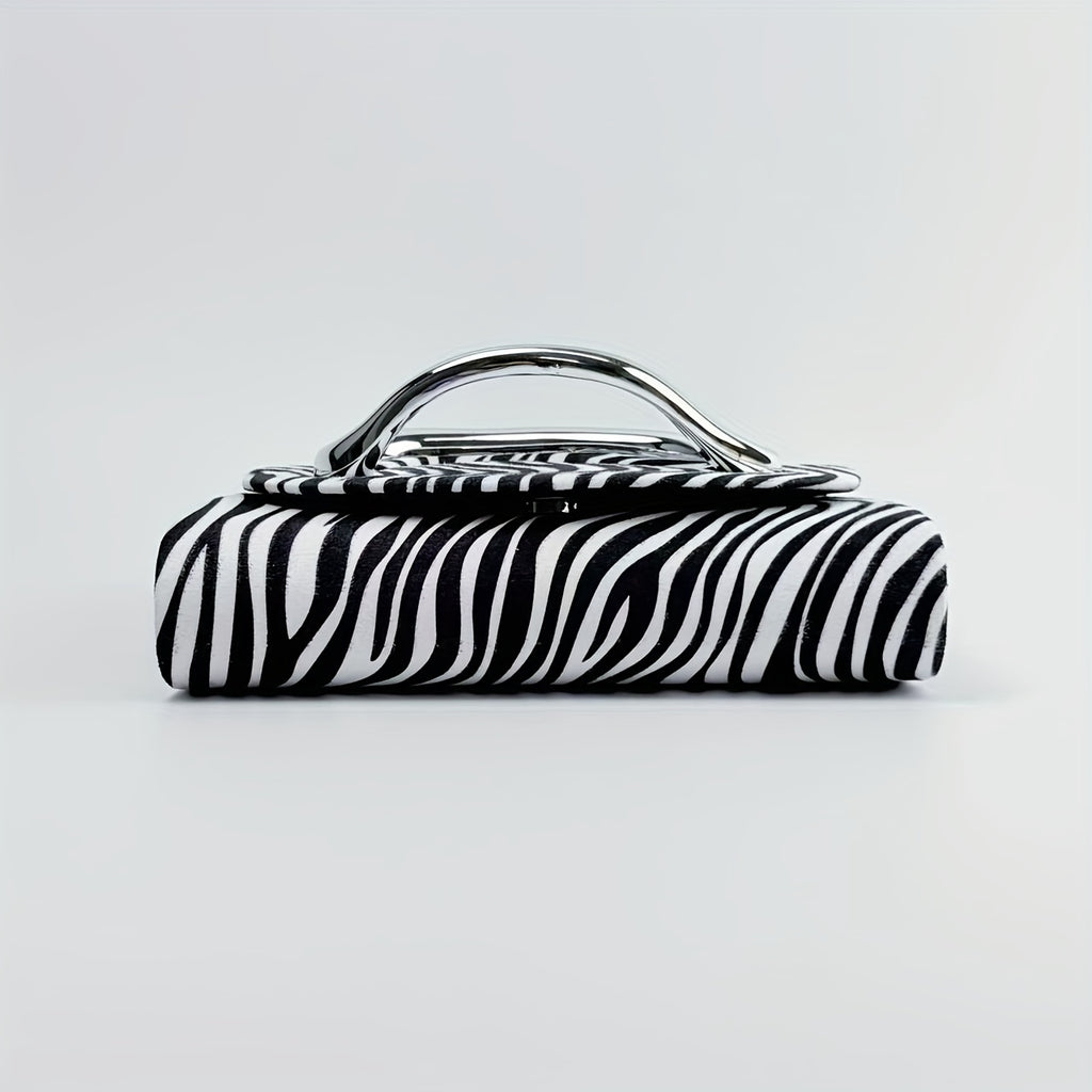 Women'S Elegant Evening Clutch Purse - Magnetic Closure & Detachable Chain Strap, Black & White Zebra Stripe Pattern, Corduroy Formal event bag for Parties, Weddings, Everyday - Luxury Party Handbag Gift for Women, Ladies Han