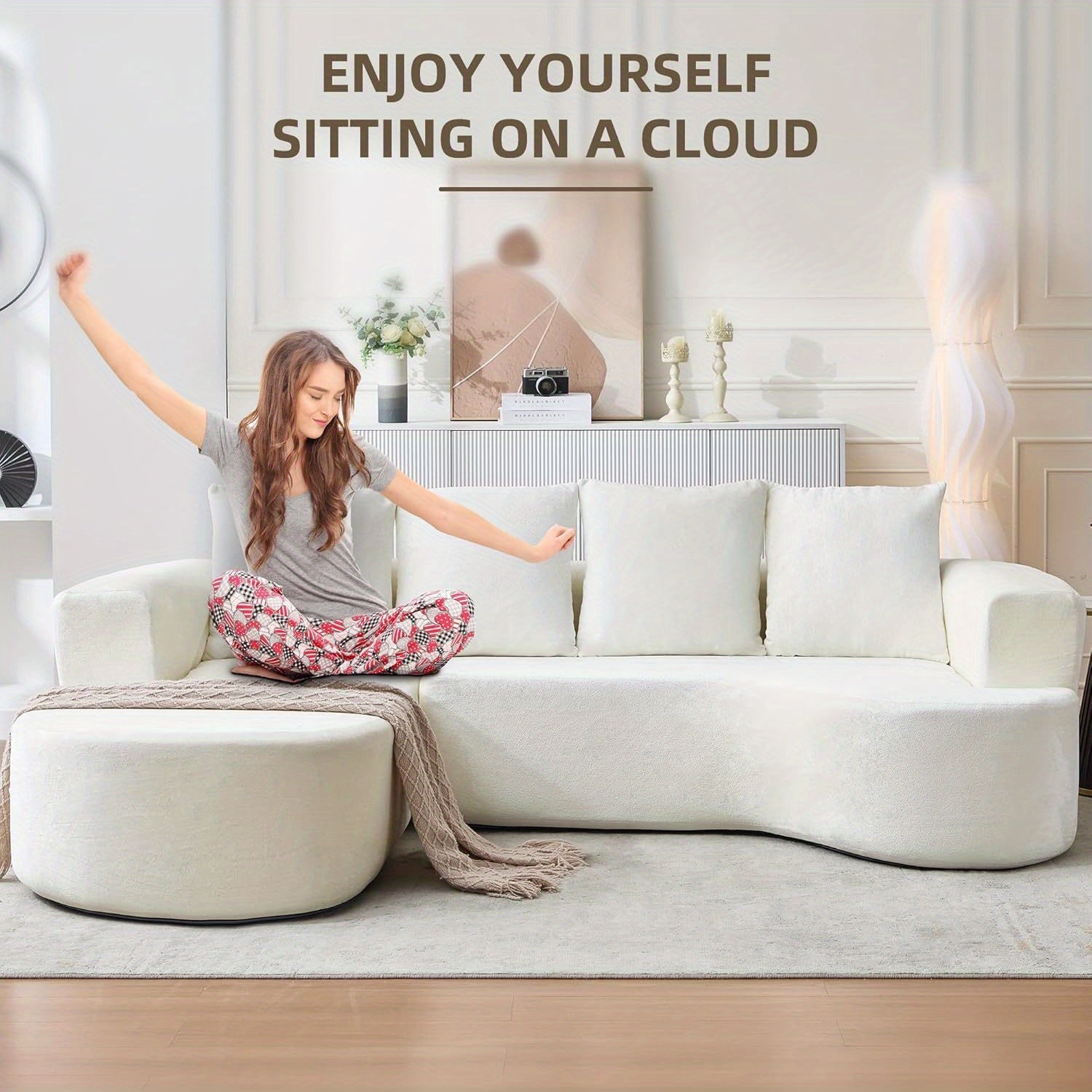 100'' Modern Curved Sofa Couch With Chaise And 4 Pillows