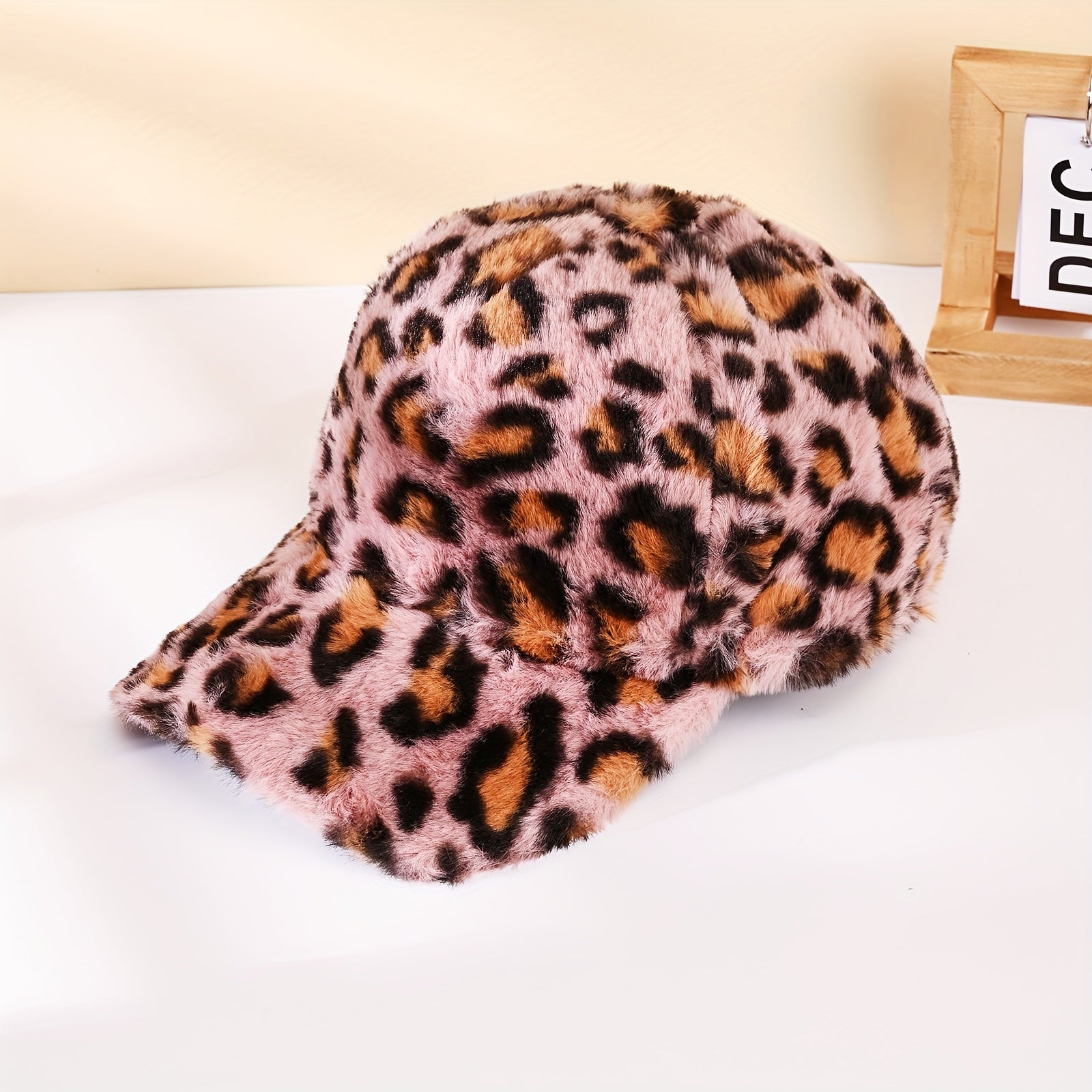 Leopard-Print Plush Baseball Cap
