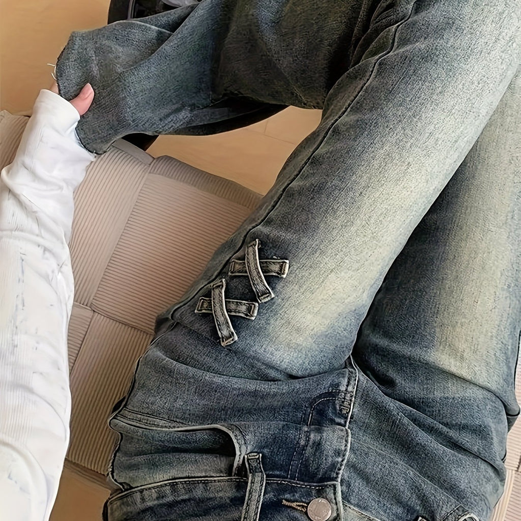 Retro Double Button Flared Jeans