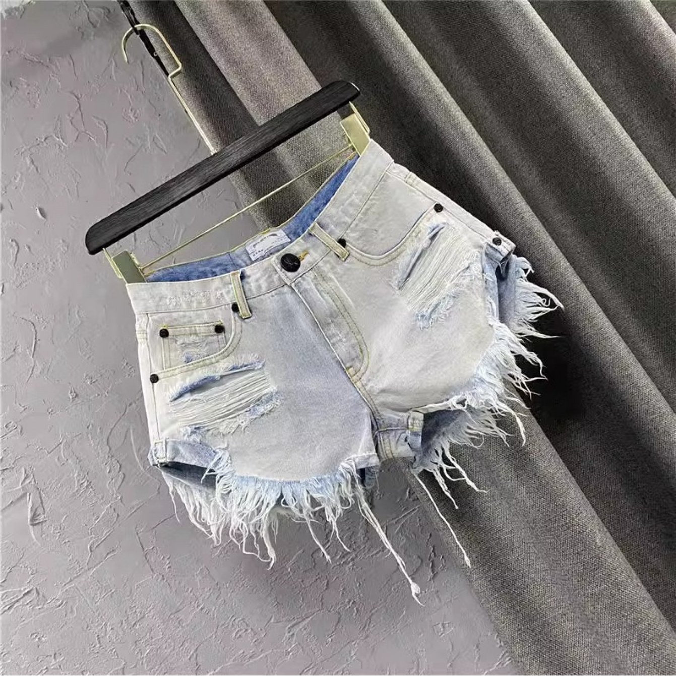 Raw Hem Distressed A-Line Denim Shorts