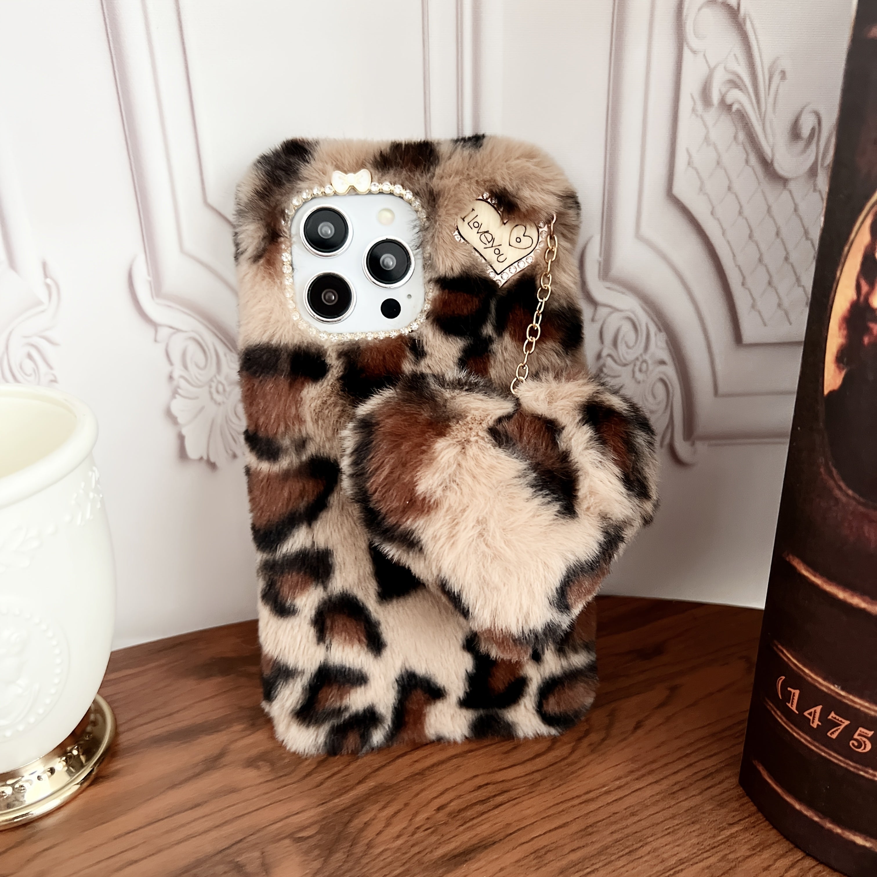 Abstract Colored Leopard Print Matching Lanyard 3D Heart Accessory iPhone Case