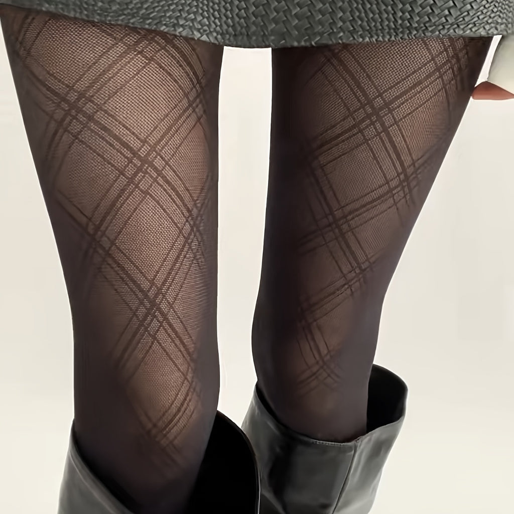 Geometric Diamond Thigh High Stockings