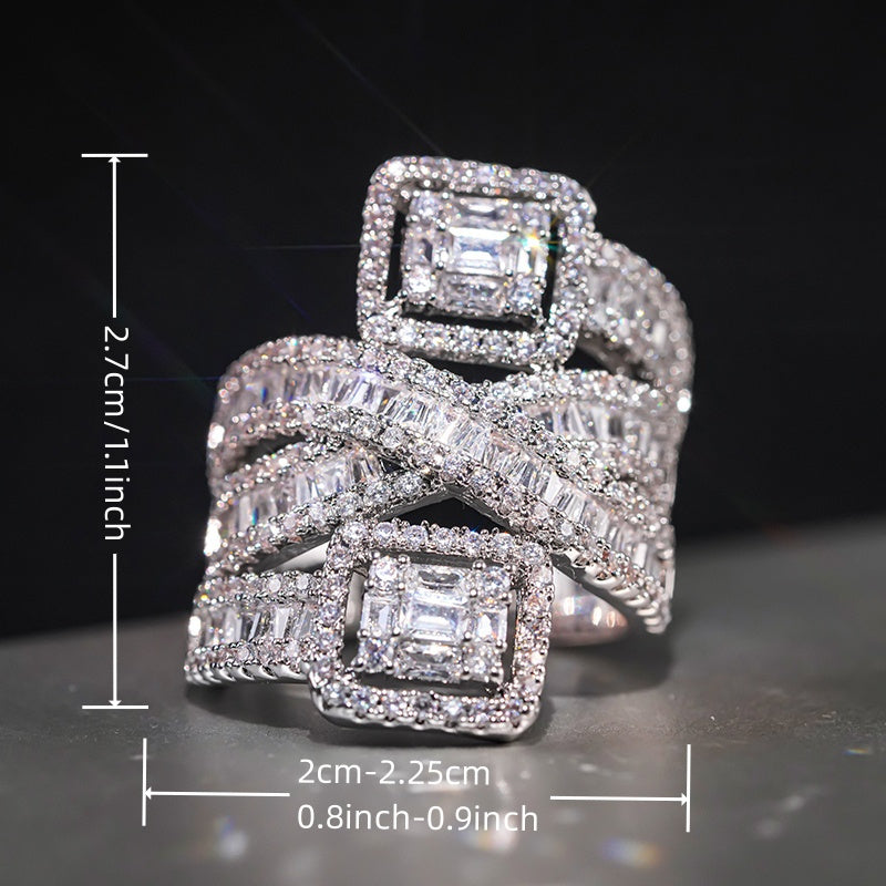 Luxury Synthetic Zirconia 1 Inlaid Sparkling Multi-Layer Design Engagement Ring