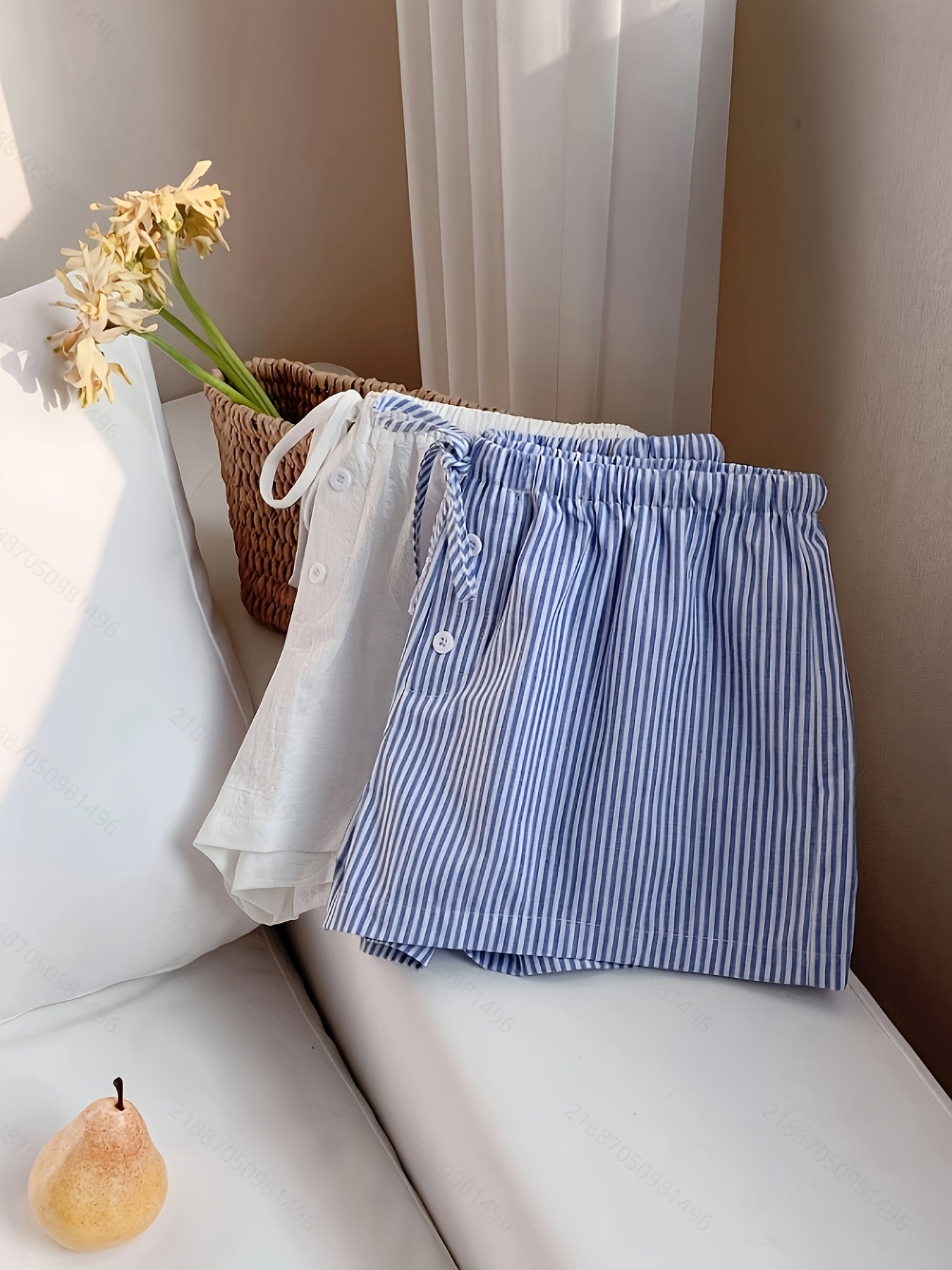 Drawstring Striped and Solid Color Shorts {2pcs}