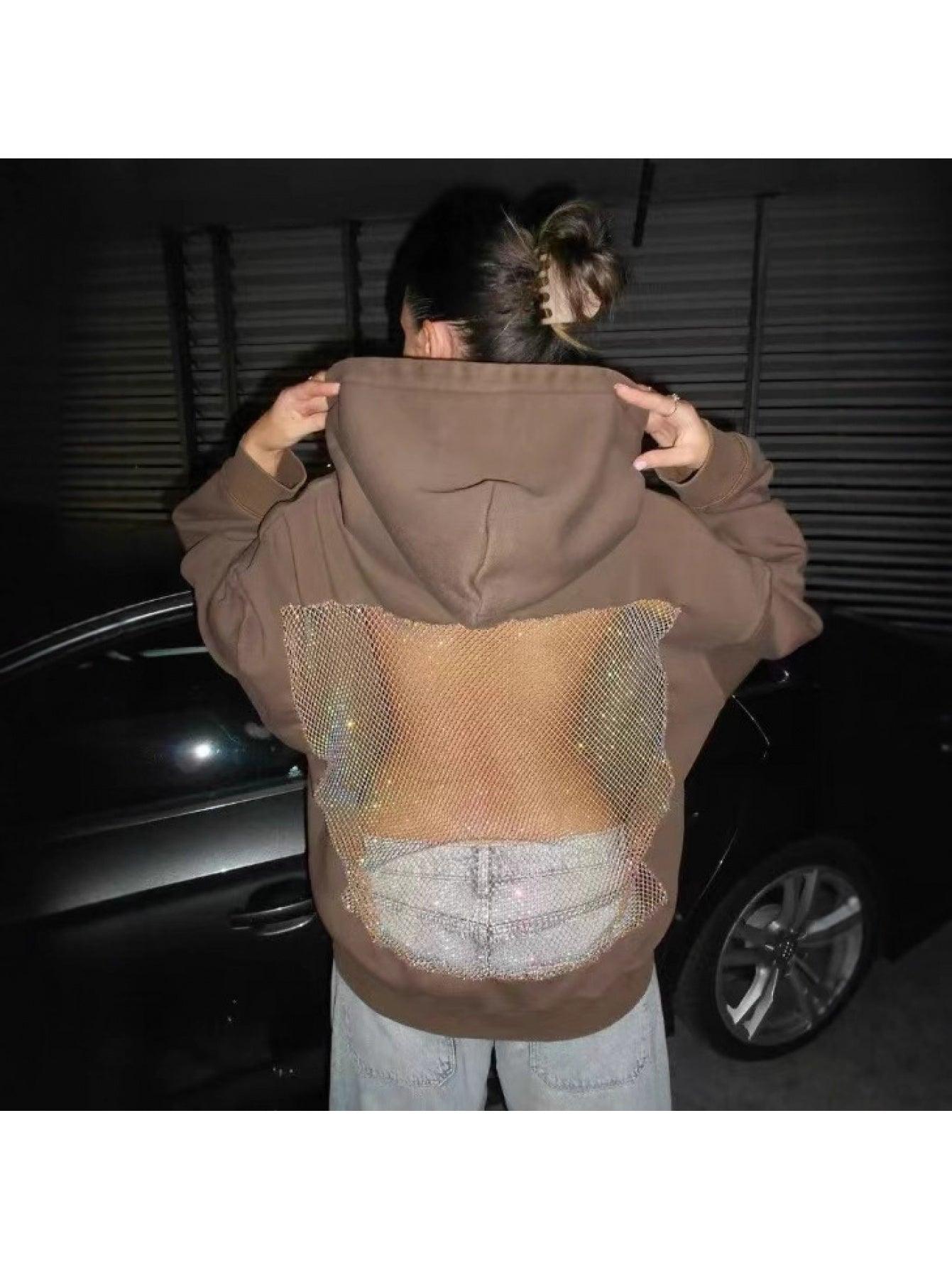 Semi-Sheer Mesh Hooded Sweatshirt