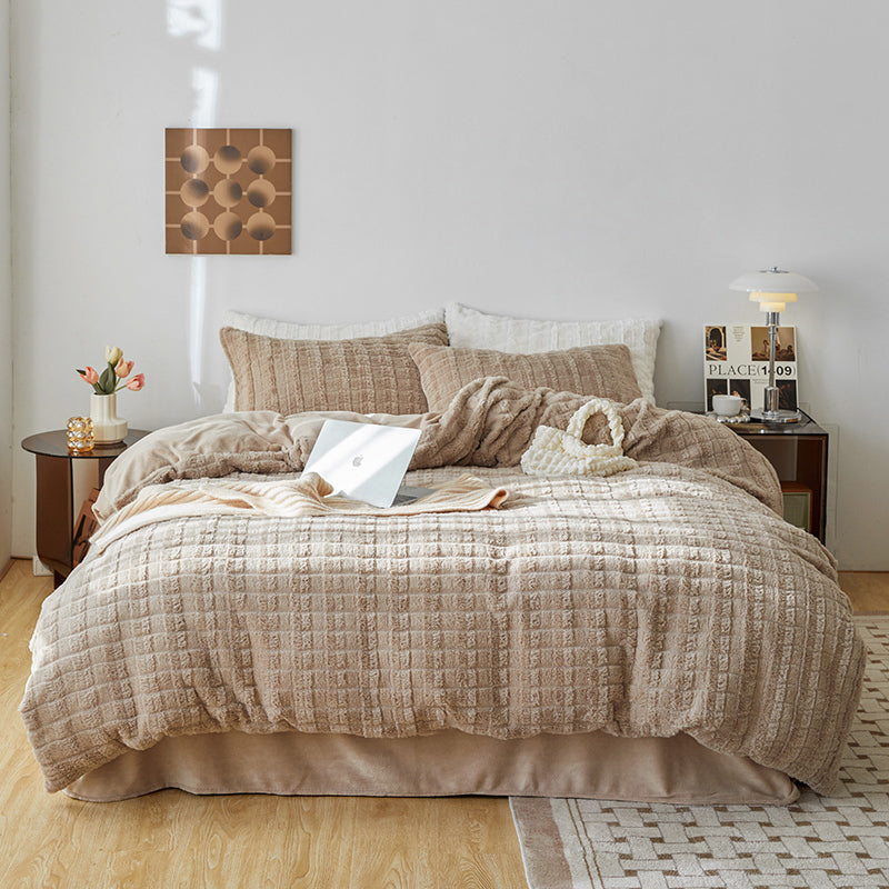 Faux Rabbit Fur Embossed Milk Duvet Cover